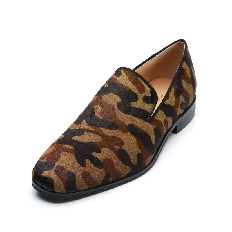 

Qianruiti 2019 Men's Slip-on Horsehair Loafer Handmade Camouflage Flat Casual Shoes Customized Weddings Shoes for Men