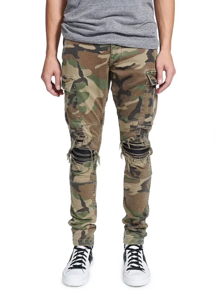 

American Streetwear Fashion Men Jeans Camouflage Military Trousers Big Pocket Cargo Pants hombre Slim Hip Hop Ripped Jeans Men