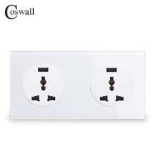 Coswall Хрустальная стеклянная панель двойная 13A настенная розетка Универсальная Розетка с двойным USB портом быстрой зарядки 171 мм* 86 мм серия R11