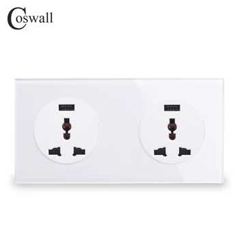 

Coswall Crystal Glass Panel Double 13A Wall Outlet Universal Power Socket With Dual USB Fast Charging Port 171mm*86mm R11 Series