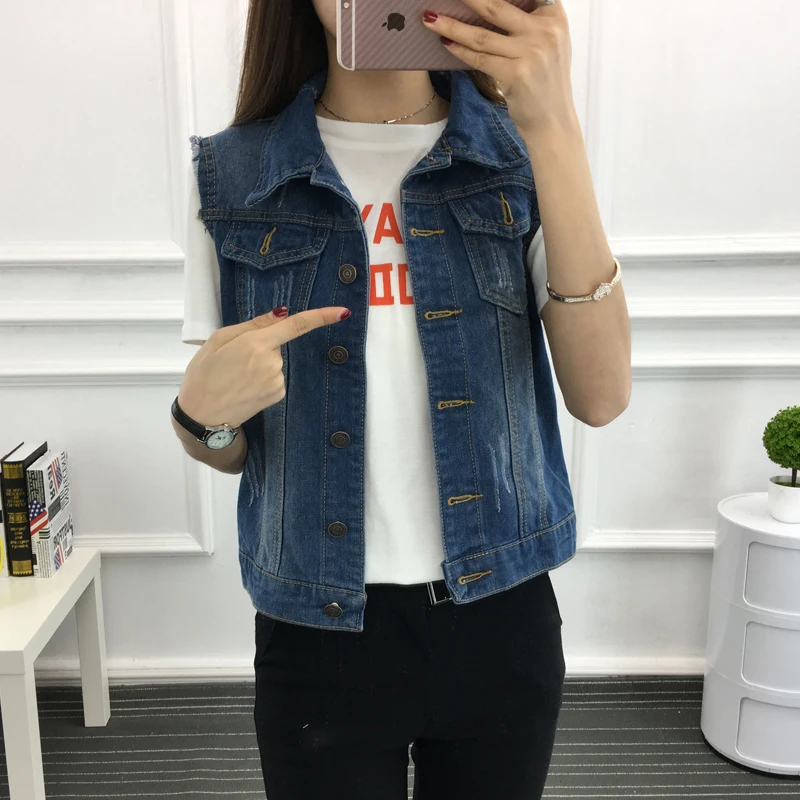 

Fashion Waistcoat For Women Scratched Denim Vest Spring Female Autumn Casual Vest Plus Size Jeans Women's 5XL Sleeveless Coat