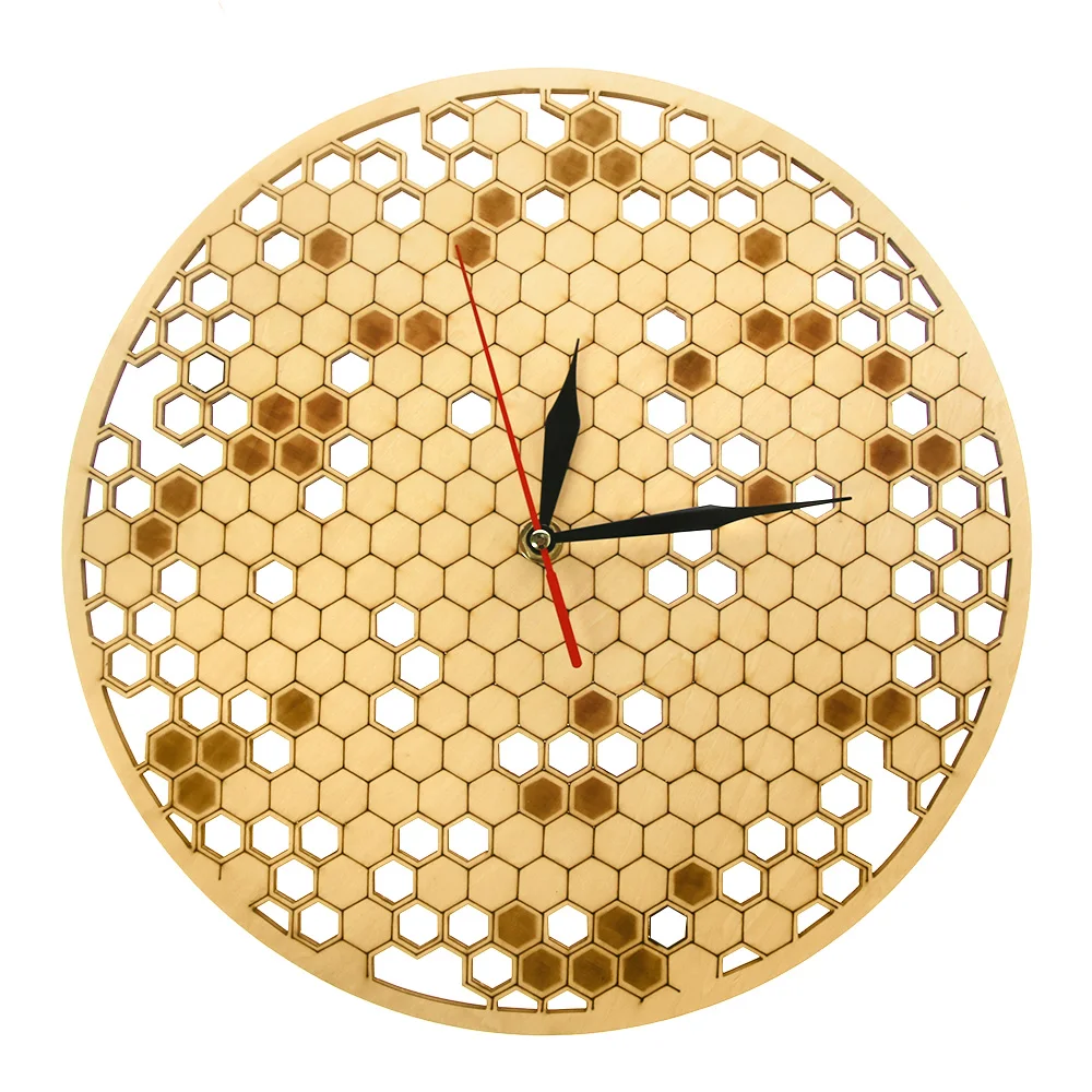 

Wood Clock Watch Kitchen Rustic Hanging Clock Modern Geometric Clock Honeycombs Wooden Wall Decor Art Bee Lover Gift for Family