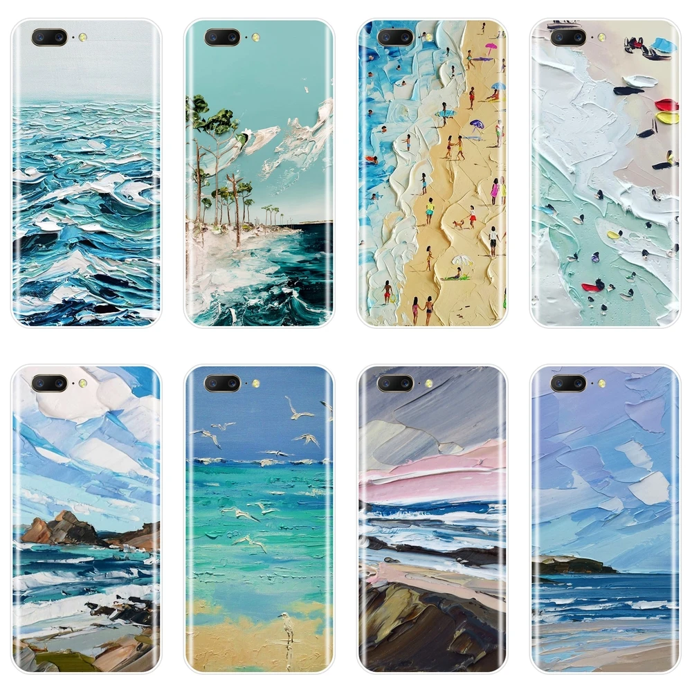 

Back Cover For One Plus 6 6T 5 5T 3 3T Soft Silicone Art Beach Blue Ocean Painting Phone Case For OnePlus 3 3T 5 5T 6 6T Case