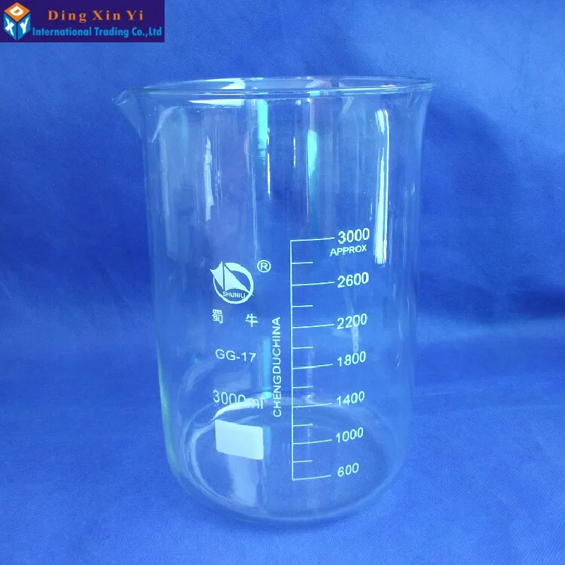 

SHUNIU Glass beaker 3000ml,Lab beaker 3000ml,Low form with graduation and spout Boro 3.3 Glass Chinese famous brand