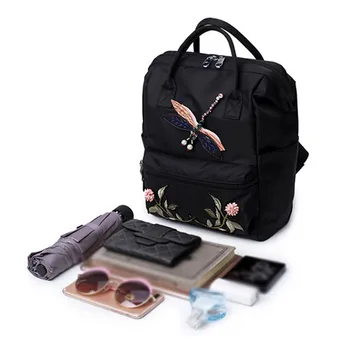 

Fashion Oxford Shoulder Bag Fashion Women Vintage Style Flower Embroidery Rhinestones Dragonfly Traditional Craft Backpack AB@W1