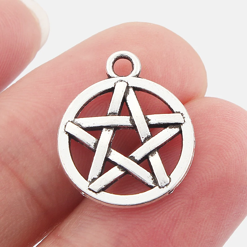 

30PCS Tibetan Silver Tone Star Pentacle Celtics Knot Round Charms Pendants for Necklace Earrings Jewelry