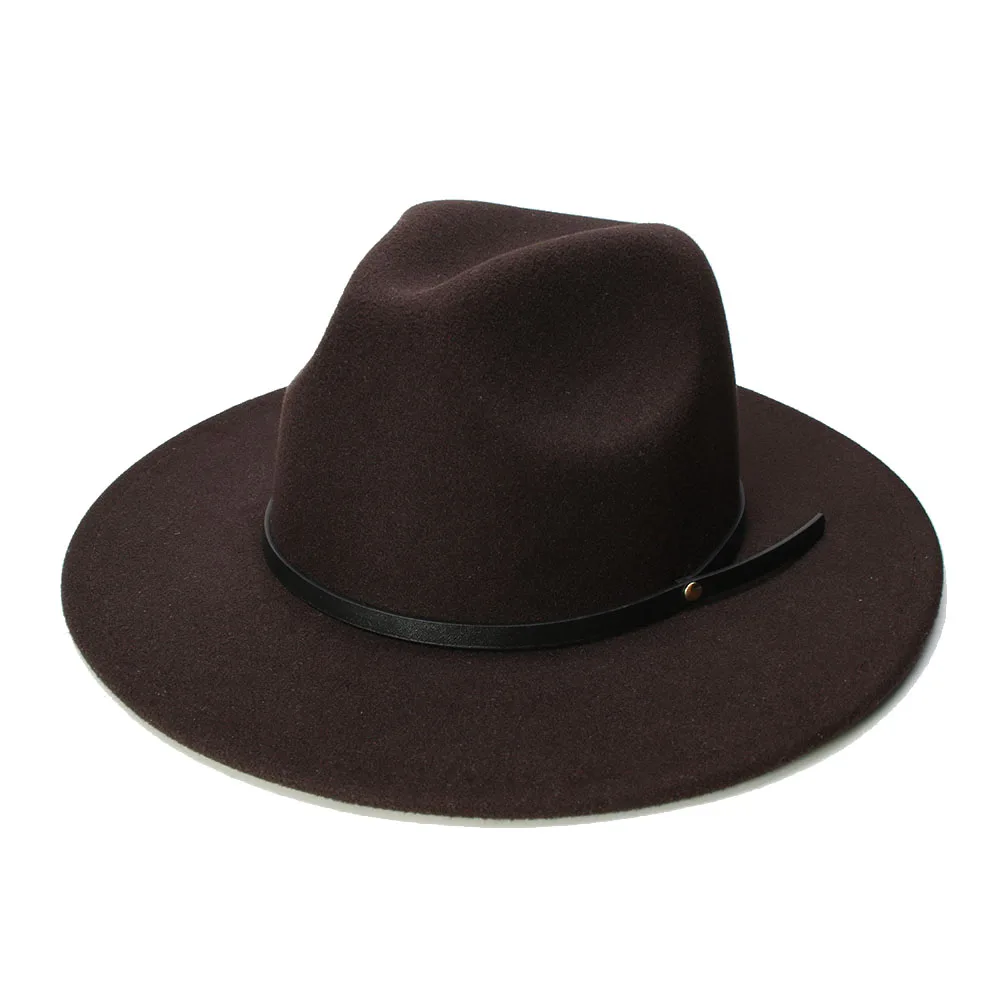 LUCKYLIANJI Ретро ребенок Винтаж шерсть широкополая шляпа Федора Панама Джаз Bowler шляпа черный кожаный ремешок(54 см/регулируется - Цвет: coffee