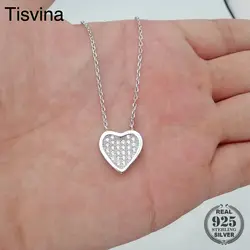 Tisvina 2018 новый ожерелье с застежкой в форме сердца для женщин 925 пробы серебро Micro pave цирконами подвес Чокер ожерелья Свадебные украшения