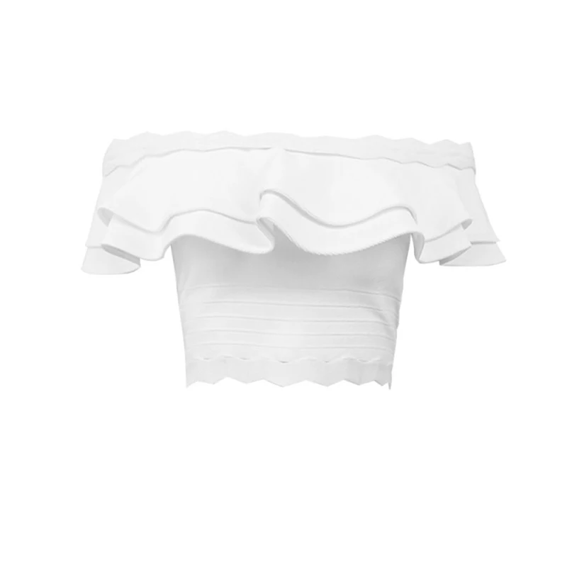 Топы с открытыми плечами для Для женщин Лето Новые поступления модные блузки с рюшами женские пикантные знаменитости Топы черный, белый цвет синий - Цвет: Белый