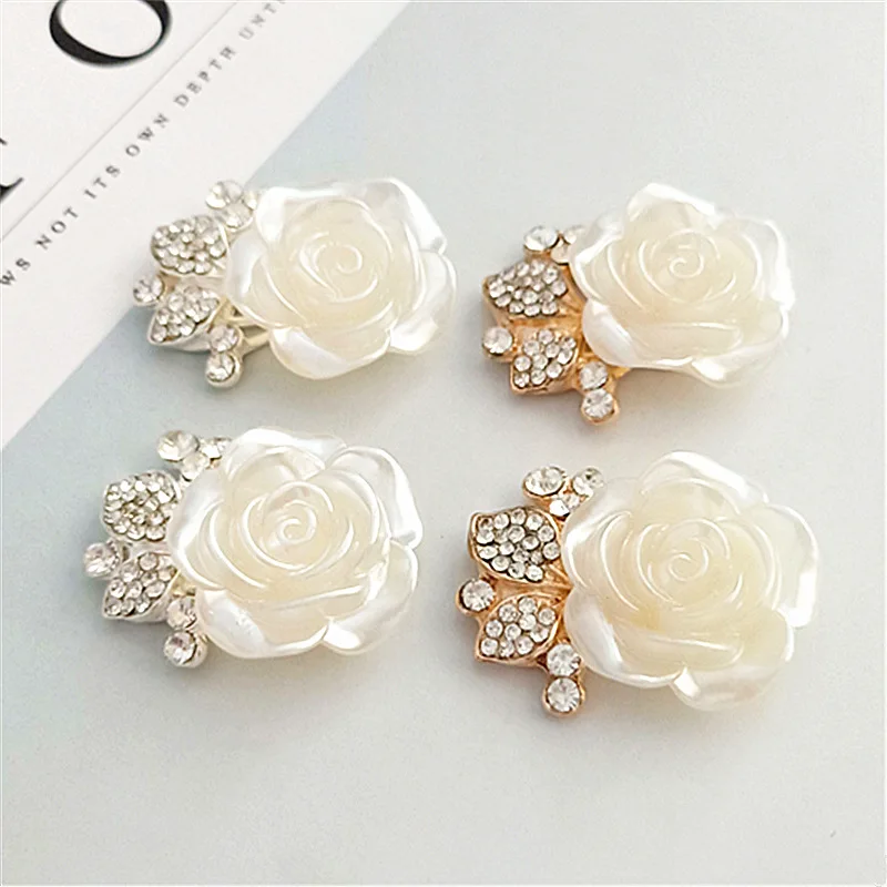 5 pcs/lot 24mm*33mm White Flower Rhinestone Buttons for Craft Wedding Invitation Card DIY Girl Hair Bowknot Decorative Buttons