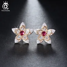 ORSA JEWELE Cute Flower Crystal Stud font b Earring b font Paved Shiny Austrian Cubic Zirconia