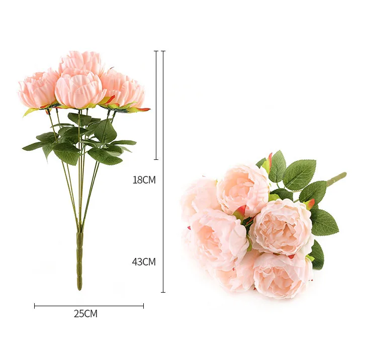 light pink artificial flower silk peonies bouquet fake peony rose wedding bouquet home decor