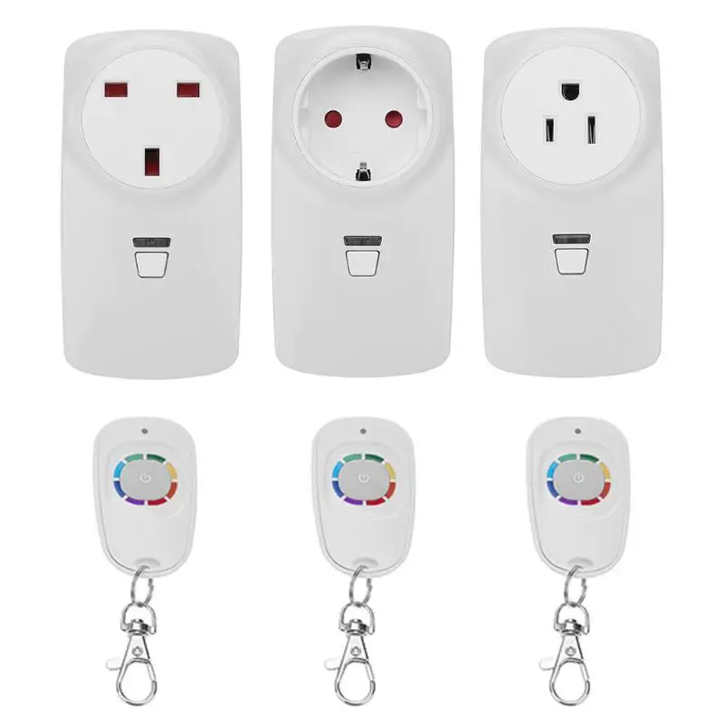 

433MHz Smart Home Energy Saving Plug Wireless Power Outlets Light Switch Socket With Color Single Button Remote Control Set