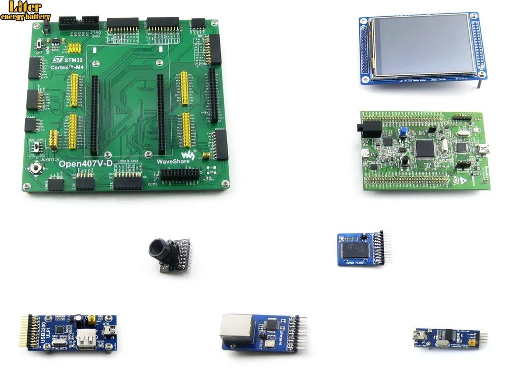 

Open407V-D Package A=STM 32 Board,ST Original STM32F4DISCOVERY/STM32F407G-DISC1,STM32F407VGT6+3.2' 320x240 Touch LCD+8 Modules
