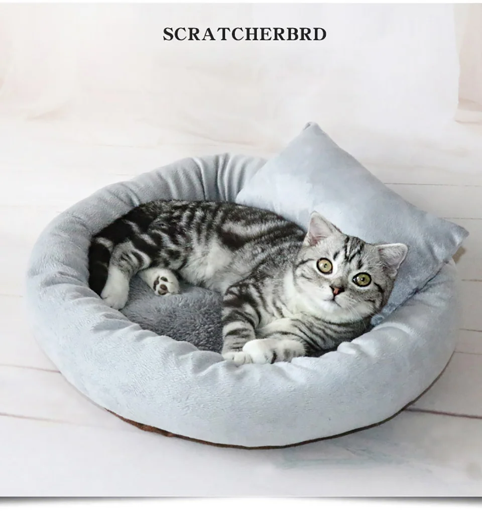 Одноцветная кровать для кошки, удобная круглая спальная подушка для кошки, мягкая кровать для котенка, диван, теплое яйцо, терпкое гнездо, товары для домашних животных