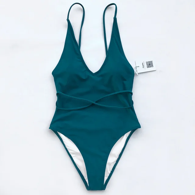 Special Offers CUPSHE Watch The Clouds Solid One-piece Swimsuit Backless Deep V neck Summer Sexy Bikini Set Ladies Beach Bathing Suit Swimwear