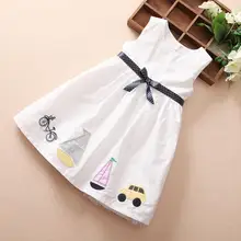 Платья для девочек; летняя белая Милая одежда без рукавов с милым бантом на поясе с машинкой; платье принцессы для маленьких девочек; От 2 до 7 лет