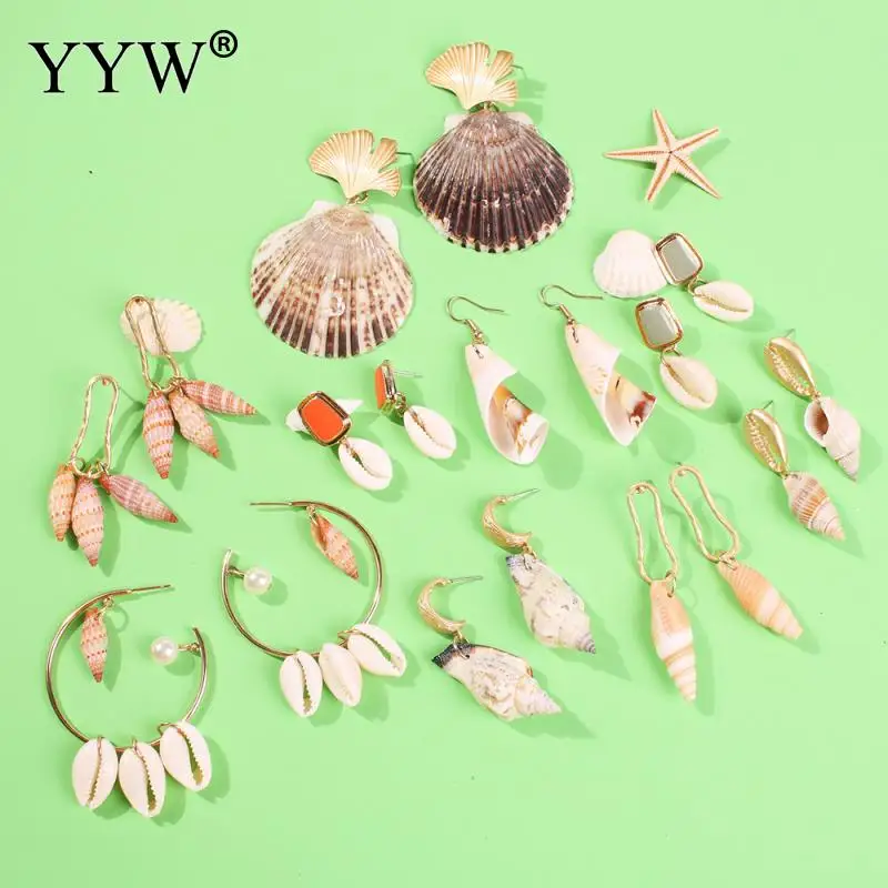 

2019 New Sea Shell Earrings For Women Gold Color Round Beach Ladies Fashion Jewelry Geometric Drop Pearl Shell Earrings Summer