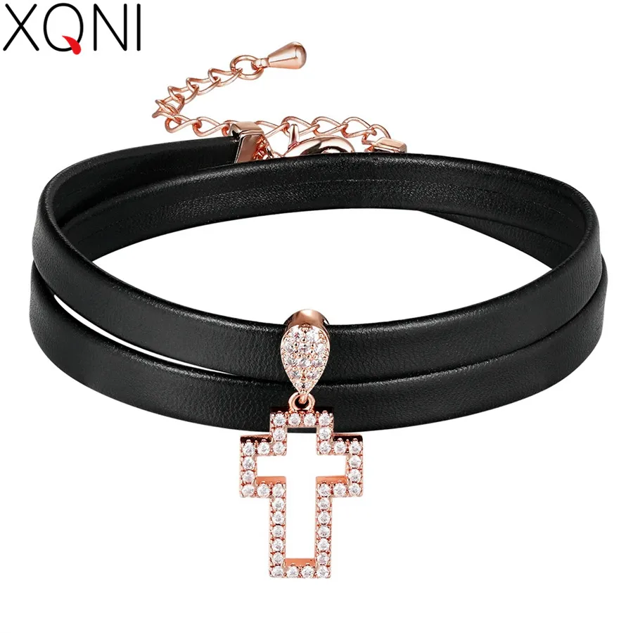 

XQNI Cubic Zircon Hollow Cross Pattern Bracelet For Women Birthday Gift Double Layer Combination Design Pulsera de mujer