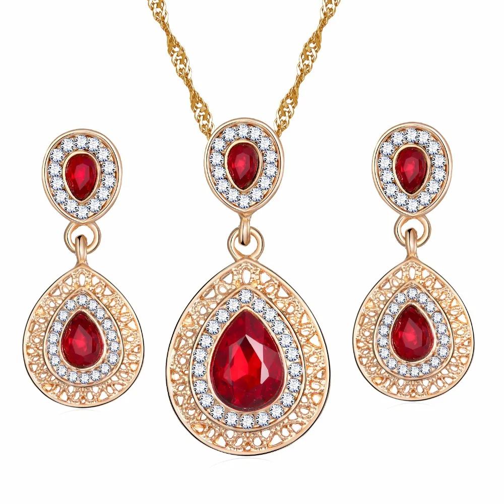 

17FR wedding engagement jewelry sets for women crystal water drop pendant charm pendant necklaces bijoux femme 2018 new gift