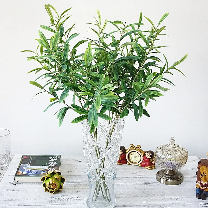2018 5Pcs New Aritificial Olive Branch Olive Greenery Silk Leaf Branch