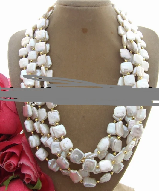 

FREE SHIPPING>>>@@ 5Strds Natural 11mm Square Pearl Necklace