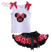 Cutestyles 2017 Adorable Style 2 Pcs Dot Ribbon Tutu Girls Dress Sets Character Top Clothes For Kids TD30811-11