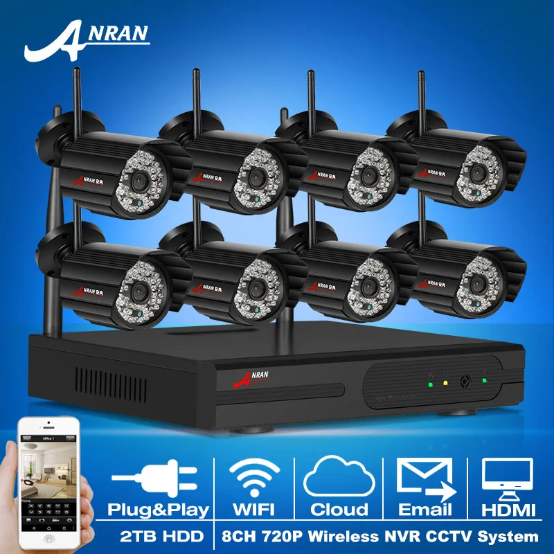 Plug And Play 8CH HDMI NVR Wireless CCTV System&720P HD Night-Vision 48 IR Outdoor+Indoor Waterproof Security Camera Kit+2TB HDD