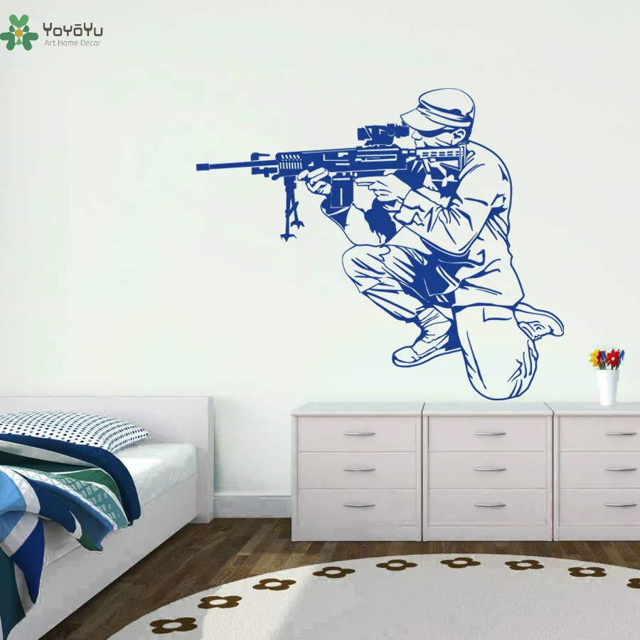 

YOYOYU Vinyl Wall Decal Rifle Shooting Aiming Handsome Soldier Boy Room Removable Home Decoration Stickers FD378