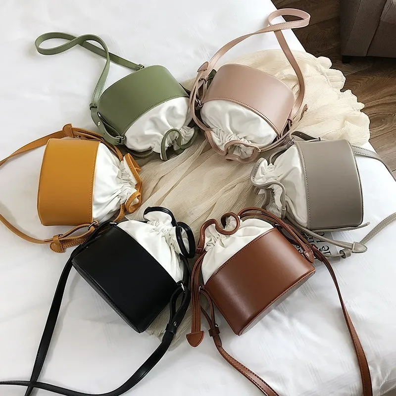 

Vintage Small Barrel-shaped Bags For Women 2019 Luxury Handbags Women Bags Designer Simiple Female Drawstring Bucket Bags
