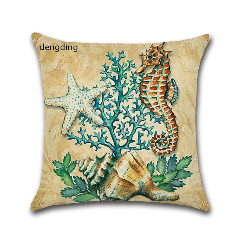 

couch pillows Turtle Printed Sea Style Tropical Fish Linen Decorative Pillowcase Pillow Case
