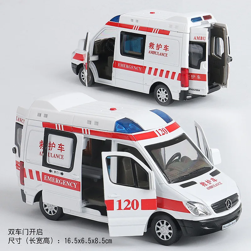 

1:32 Die Cast Model Cars Electric Flashing Pull back scale automobile Alloy Vehicle gld3 Coche Children Toys 120 Ambulance Van