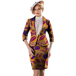 Африка печати Для женщин костюм + юбка 2 шт. праздничный Дамская мода воротником пиджак с учетом праздничный костюм