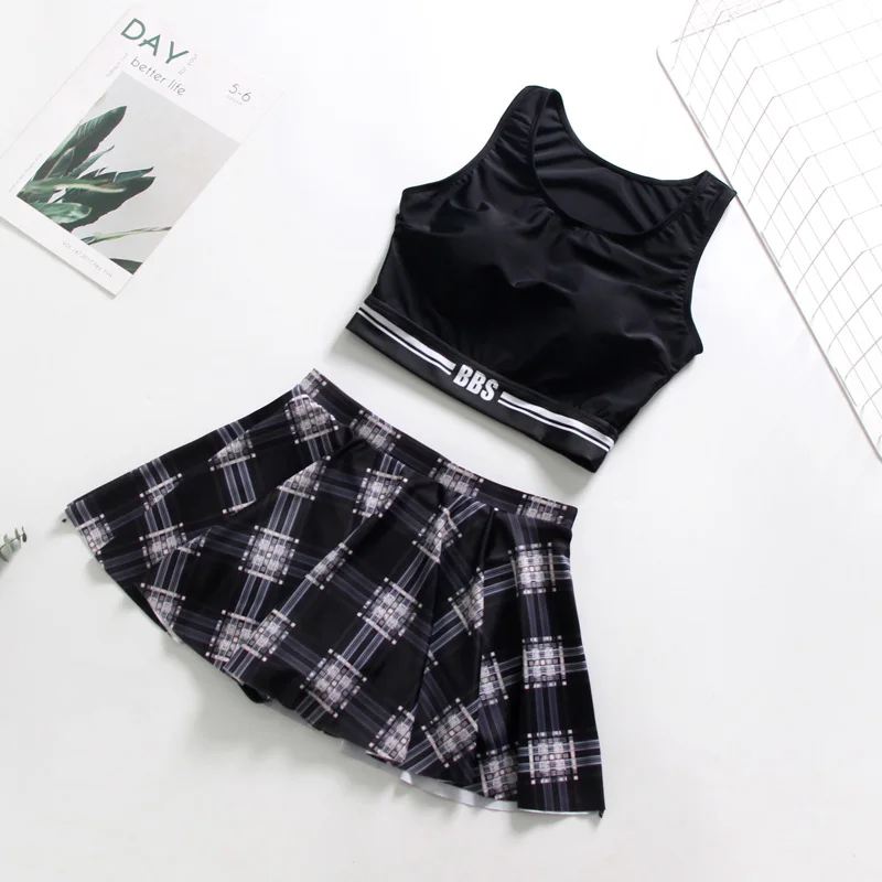 

Women Two Piece Plus Size Vest Sexy Backless Halter Swimwear Set bikinis 2019 mujer sexy bikini set biquini plaid skirt sports