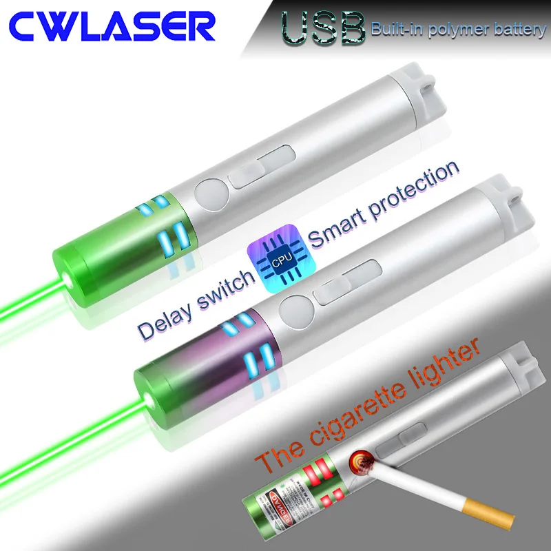 

CWLASER High Power 532nm Rechargeable Green Laser Pen with Cigarette Lighter Function Usb Charging Laser Pointer (2 Colors)