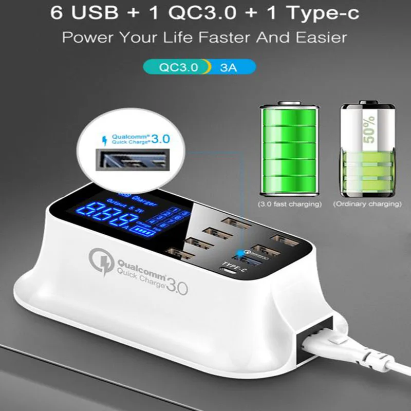 

Quick Charge 3.0 Smart USB Type-C Charger Station Led Display Fast Charging Phone Tablet USB Charger For SmartPhone Xiao Adapter