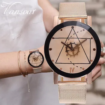 

Unisex Rose Gold & Silver Gear Style Watches Fashion Luxury Men Women Quartz Wristwatches Gift Clock Montre Femme