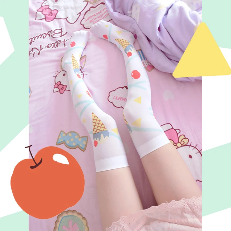 

2019 new high quality The summer ice cream cherry theme knee - high socks anime lolita COS stockings stockings