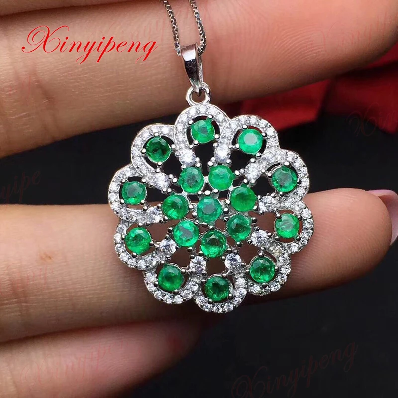 

925 silver inlaid emerald pendant style beautiful women model