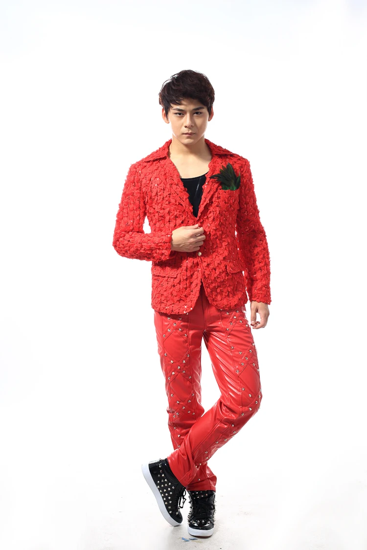 Красный трехмерный цветы певица блейзеры рок Блейзер мужские костюмы модные костюмы для мужской пиджак, жакет masculino настраиваемый