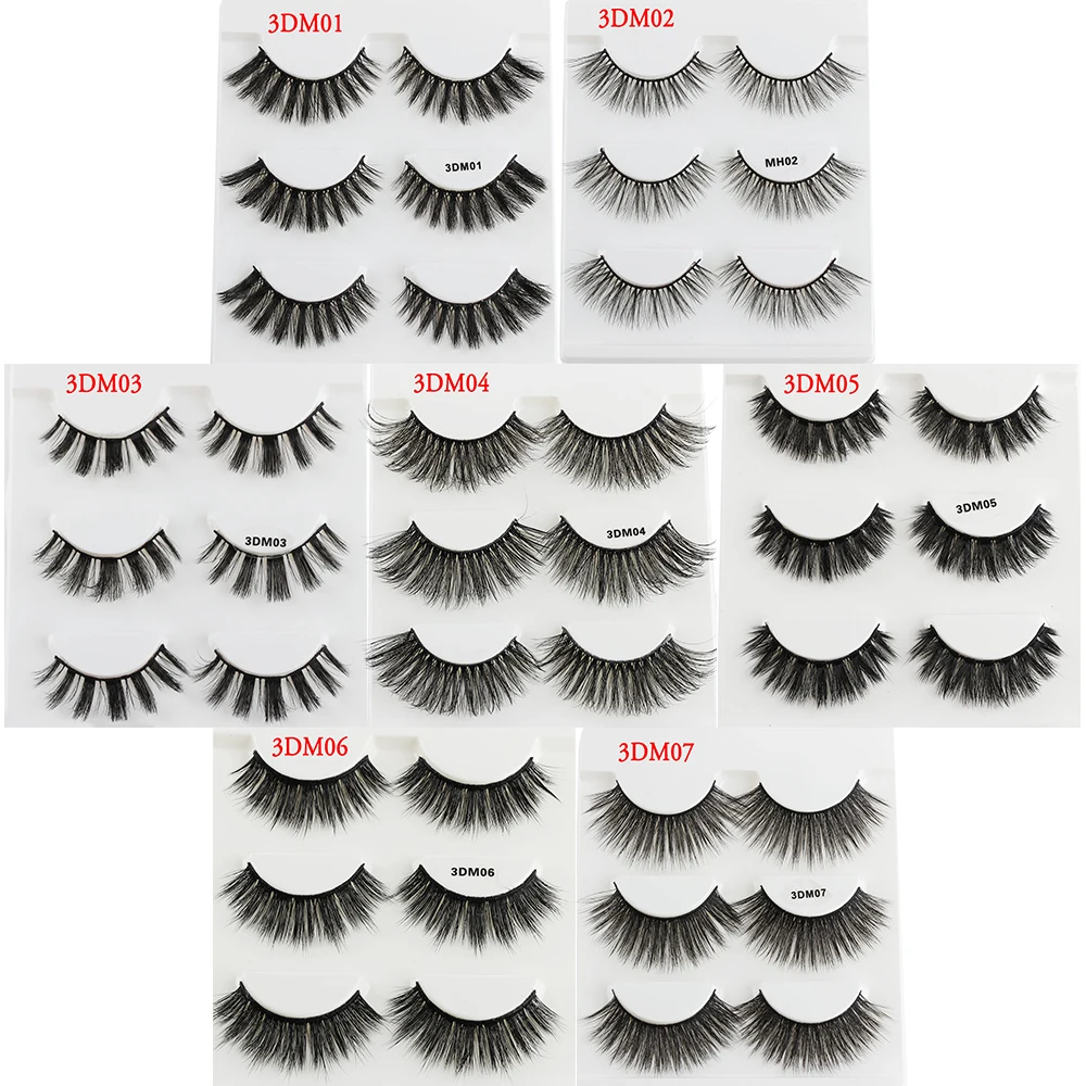 

3 Pairs Mink Eyelashes Thick Crossing Mink Lashes Hand Made Full Strip 3D Natural Long Eye Lashes 8 Styles Extension Makeup Tool