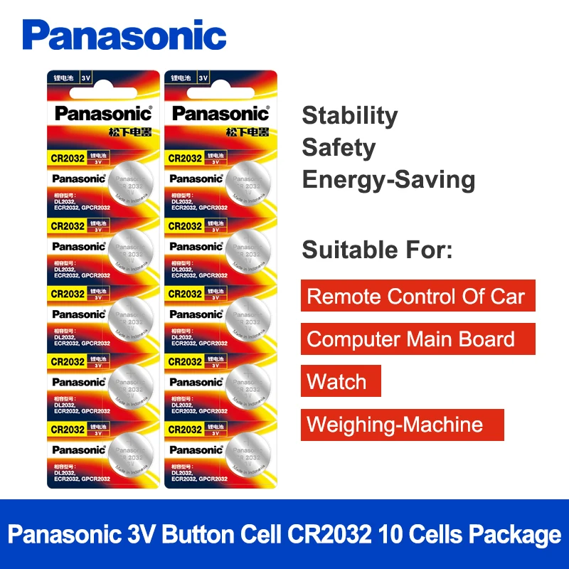 Panasonic 10 шт./лот cr 2032 кнопочные батареи 3 В литиевая батарея для часов с пультом дистанционного управления калькулятор cr2032