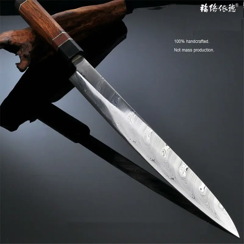 300mm Top grade Sashimi Knife Swedish Powder Damascus Steel RWL34 nature wood handle kitchen knives Japan Sushi knife 1