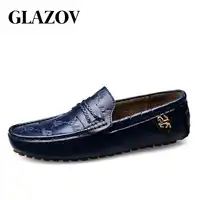 GLAZOV Big Size 37~49 High Quality Genuine Leather Men Shoes Soft Moccasins Loafers Fashion Brand Men Flats Comfy Driving Shoes