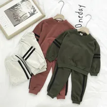 Одежда для малышей, Толстовка и штаны, 2 предмета, повседневный спортивный костюм в полоску для девочек, весенне-осенние свободные комплекты для мальчиков, одежда для детей 2-6 лет