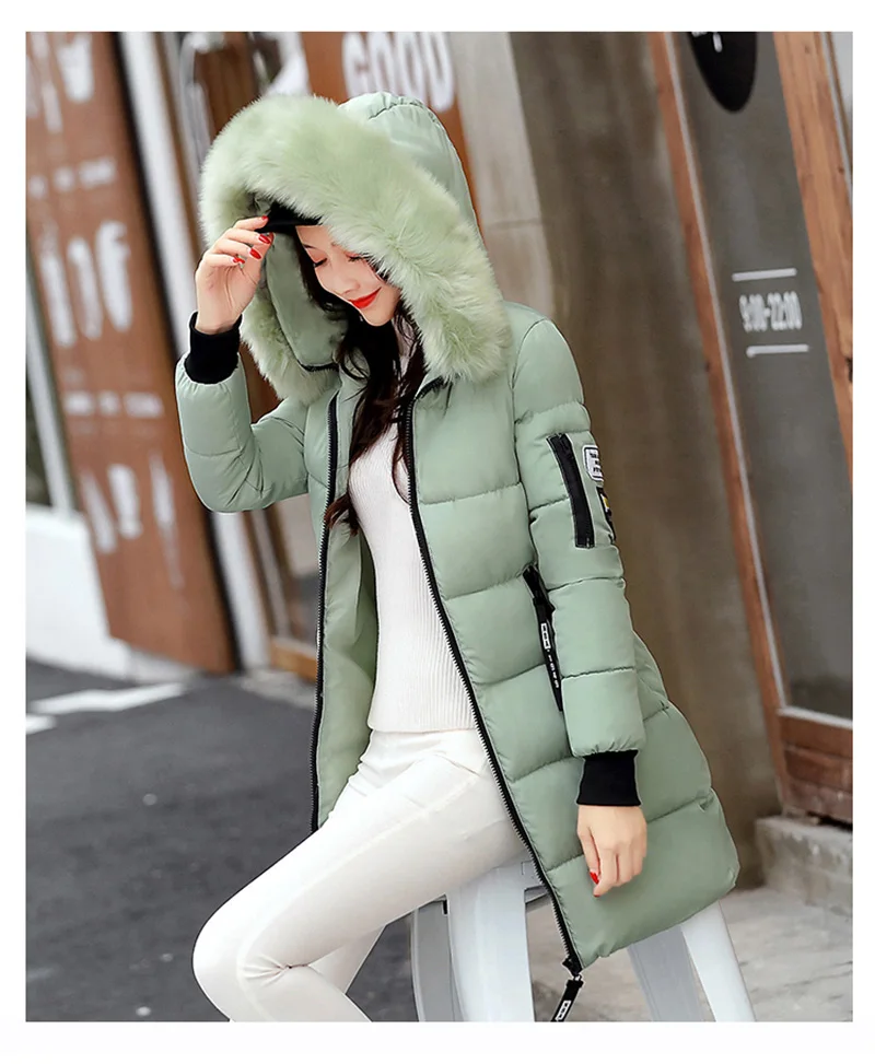 

Women Winter Jackets and Coats 2019 Casual Long Sleeve Big Fur Collar Down Coat Female Loose Warm Hooded Parkas Plus Size
