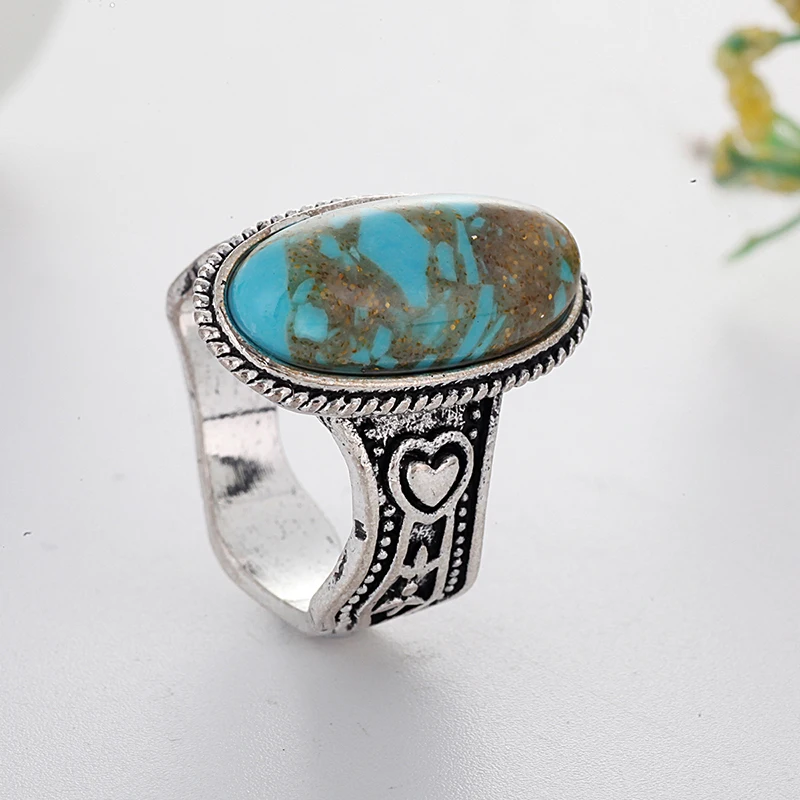 Очаровательное кольцо с тремя камнями Бохо Винтаж Голубой Бирюзовый палец кольцо для женщин ювелирные изделия подарок Z5Q692
