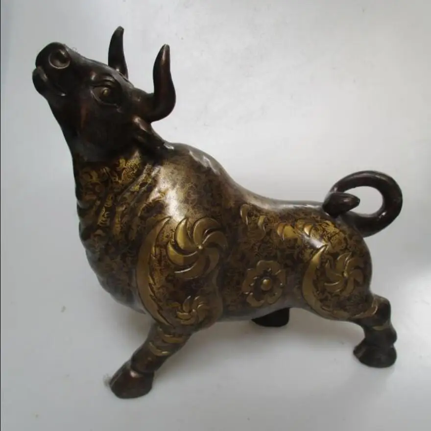 

Wedding Decorations/Art Collection 12 inch Chinese Copper Carved Big OX Statue/Home Decoration Feng Shui Metal Bull Sculpture 02
