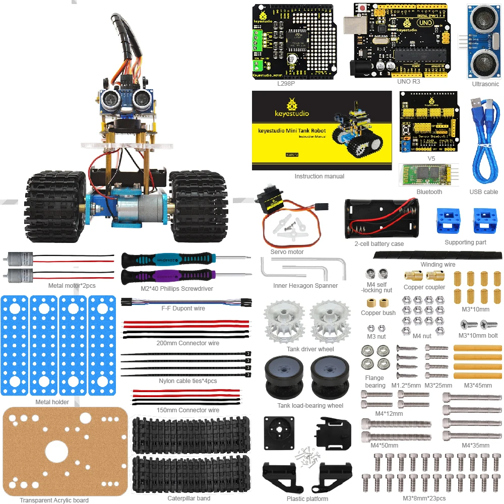  Keyestudio DIY Mini Tank Smart Robot car kit for Arduino Robot Education Programming+manual+PDF(onl - 32660935029