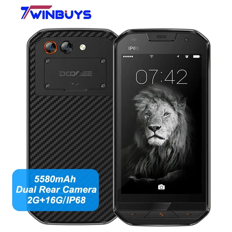 

DOOGEE S30 Smartphone IP68 Waterpoof Dual Rear camera 5580mAh 5.0"HD MTK6737 Android 7.0 2GB+16GB 8MP fingerprint Rugged phone